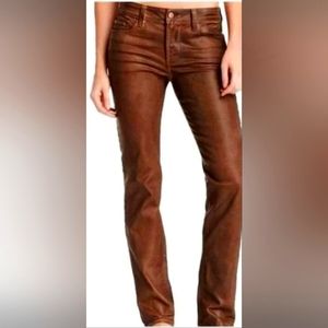 New York & Co Skinny Waxed Jean Brown Faux Leather Look